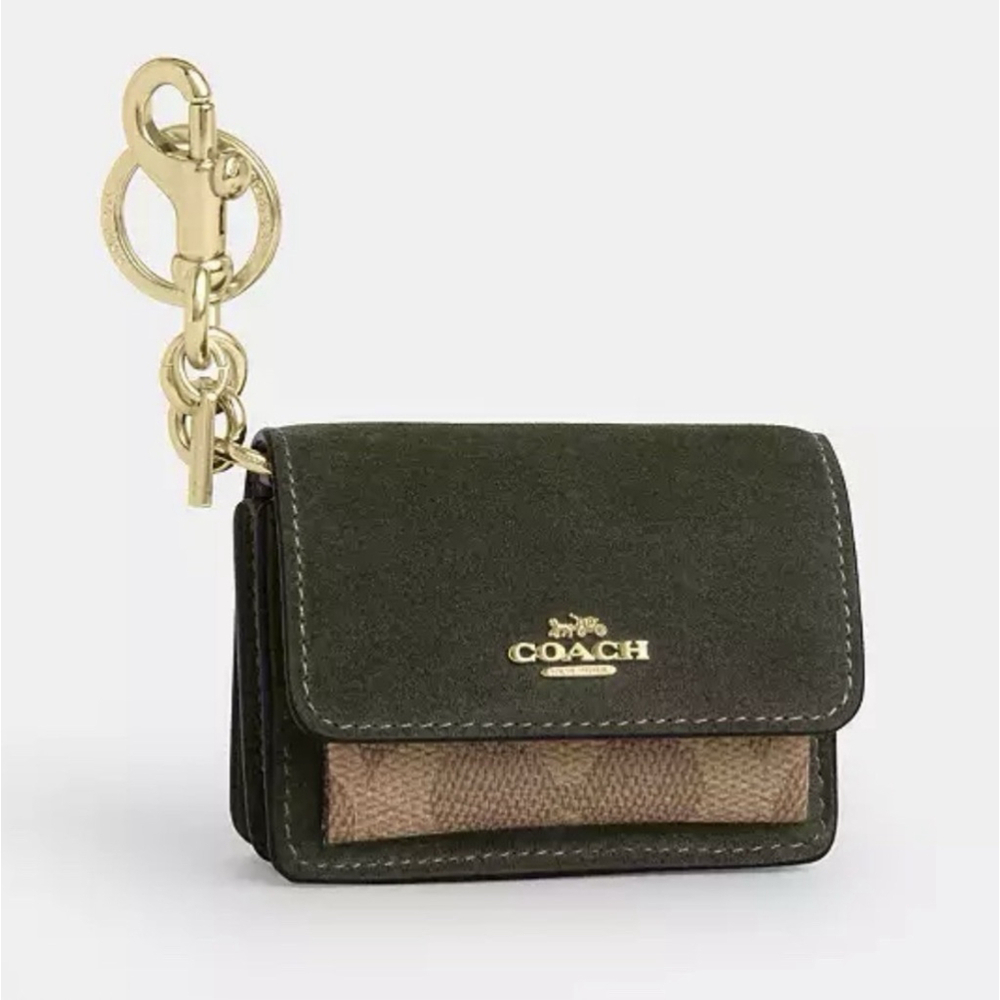 Coach Mini Klara Bag Charm Signature Logo Canvas Brown Suede NWT